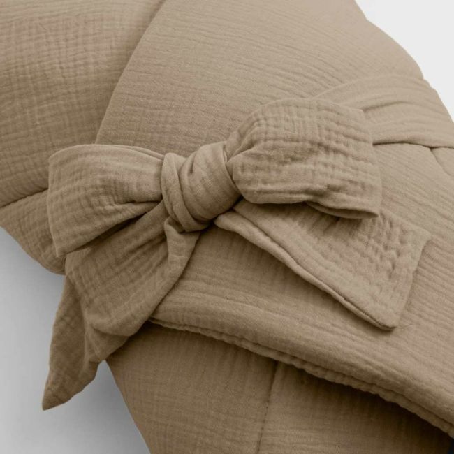 Paturica de infasat cu gluga, Cu multiple utilizari, Cu inchidere cu panglica cu fundita, Dimensiune 75x75 cm, Din muselina, Din materiale certificate Oeko Tex Standard 100, New Baby, Beige BYN52165