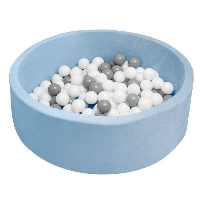 Piscina uscata cu 150 de bile (Alb, gri), Din tesatura fina cu certificare Oeko-Tex Standard 100, Dimensiune 83 x 83 x 30 cm, New Baby, Blue BYN52587