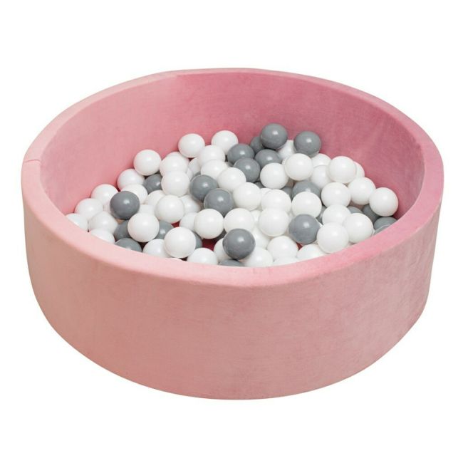 Piscina uscata cu 150 de bile (Alb, gri), Din tesatura fina cu certificare Oeko-Tex Standard 100, Dimensiune 83 x 83 x 30 cm, New Baby, Pink BYN52585