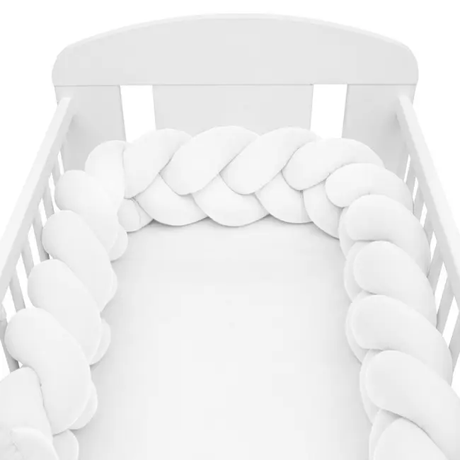 Protectie laterala pentru patut, Tip Bumper impletit, Din muselina, Din materiale certificate Oeko Tex Standard 100, New Baby, Lungime 210 cm, White BYN52138