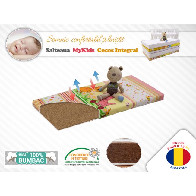 Saltea MyKids Fibra De Cocos Integral 120x60x10 Husa Bumbac Imprimat 00081964