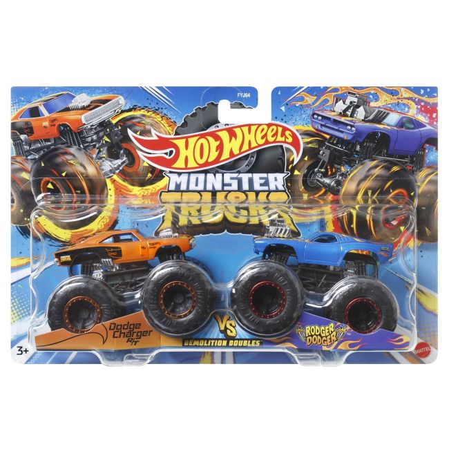 HOT WHEELS MONSTER TRUCK SET 2 MASINI SCARA 1 LA 64 DODGER CHARGER SI RODGER DODGER VIVMTFYJ64_HNX30