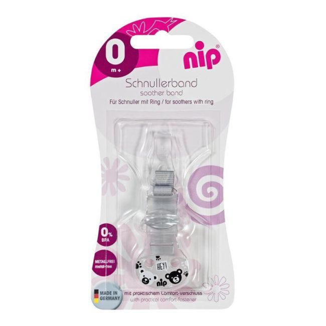 Lant cu carlig de prindere pentru suzete, banda textila, 0+ luni, nip  38373, gri