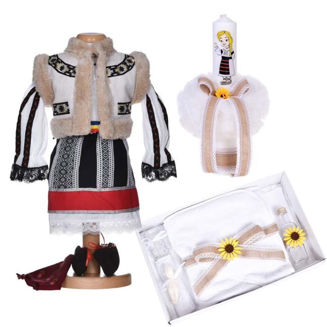 Set botez national fetita, rochita botez populara, trusou botez si lumanare, decor traditional, Denikos® C9285 NIK5980