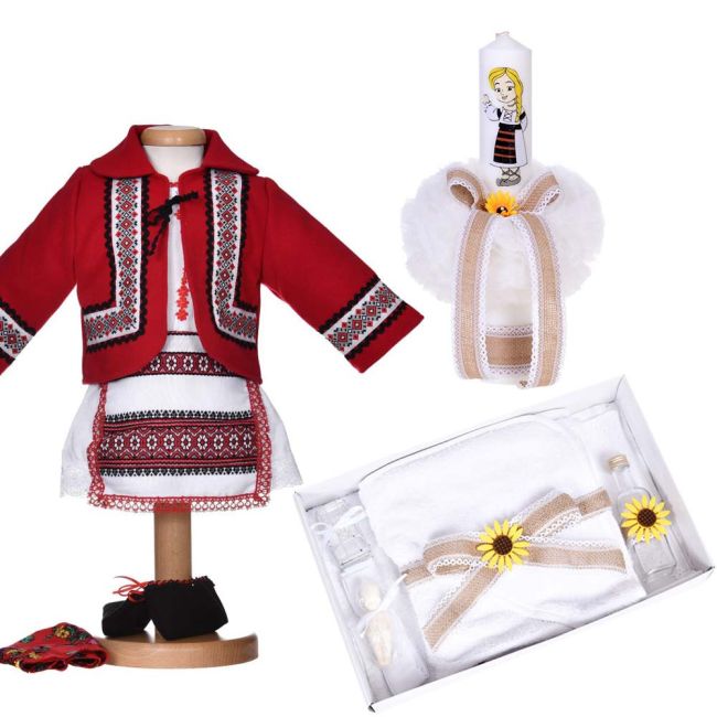 Set botez traditional fetita, rochita botez populara, trusou botez si lumanare, decor national, Denikos® C9288 NIK5983