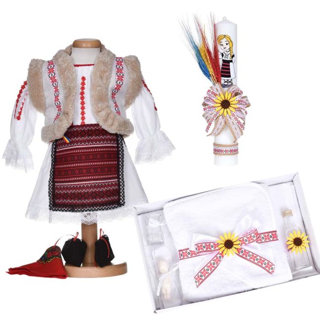 Set botez traditional fetita, rochita botez populara, trusou botez si lumanare, decor national, Denikos® C9290 NIK5985