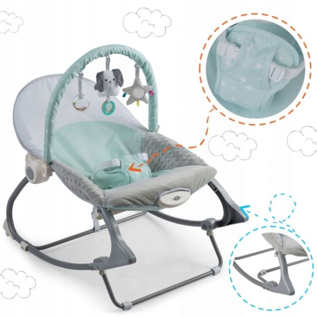 Balansoar multifunctional cu vibratii, panda, 3 jucarii, nukido 705101, mint edeedi705101