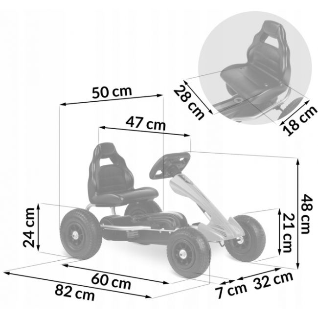 Kart cu pedale si roti gonflabile, varsta 3-7 ani, gokart rk-591 ricokids 759101, rosu edeedi759101