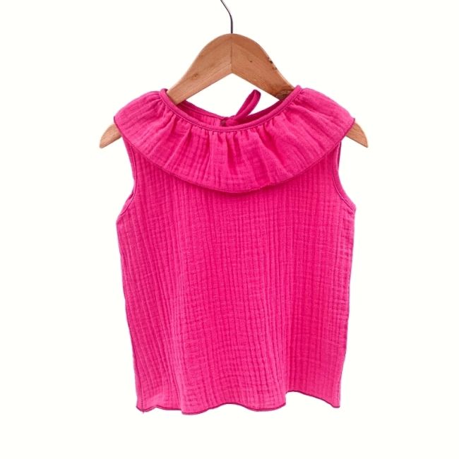 Tricou cu volanase pentru copii, din muselina, Pink Pop, 4-5 ani KDETVCM45PINKPOP