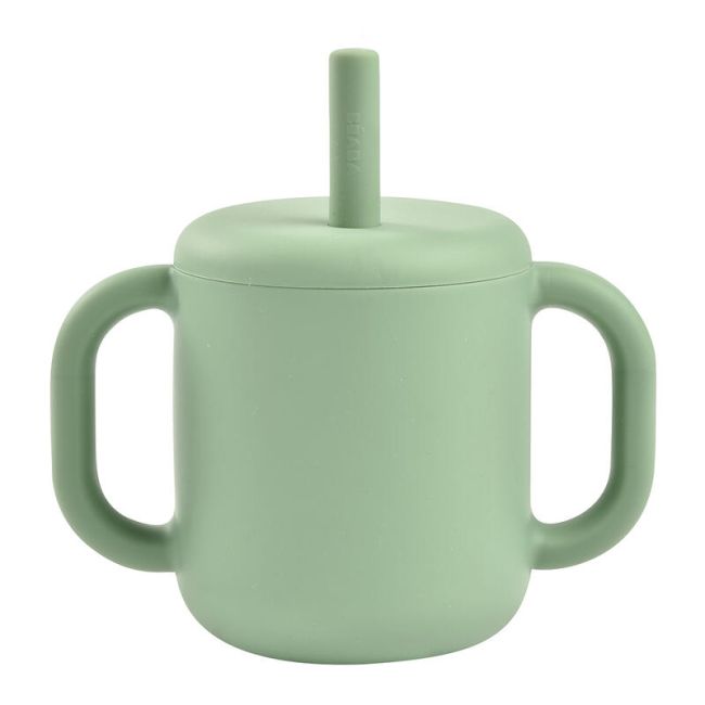 Cana de antrenament cu pai din silicon Beaba Sage Green ERFB913573