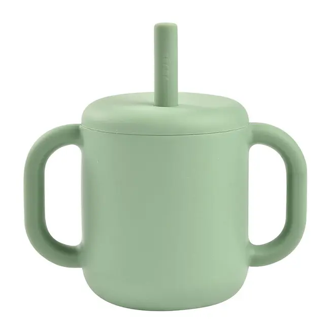 Cana de antrenament cu pai din silicon Beaba Sage Green ERFB913573
