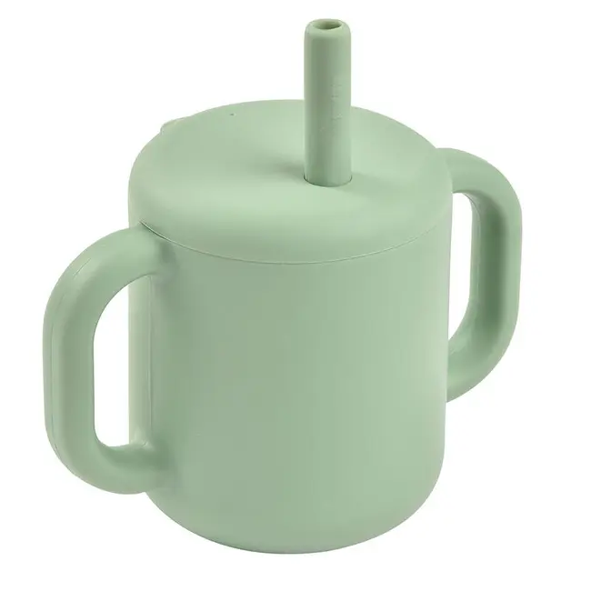 Cana de antrenament cu pai din silicon Beaba Sage Green ERFB913573