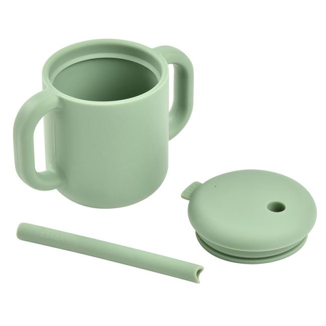 Cana de antrenament cu pai din silicon Beaba Sage Green ERFB913573
