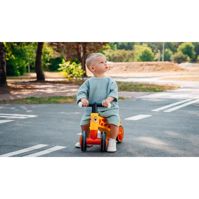 Lionelo - Bicicleta fara pedale, Sammy, Cu 4 roti, Din spuma EVA, Stabila, Manere moi, antiderapante, 12- 36 luni, Greutate maxima suportata 25 kg, Certificata EN 71-1:2014, EN 71-2:2011, EN 71-3:2019, Galben BYNLOE-SAMMY_YELLOW_HONEY