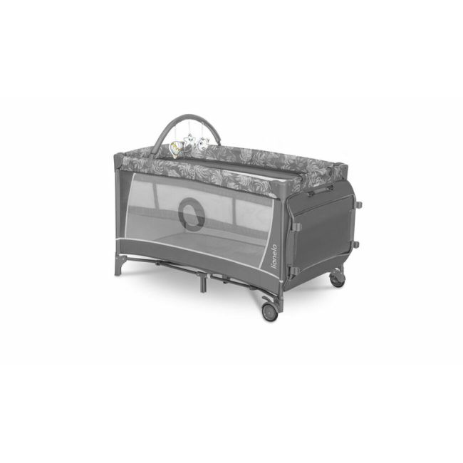 Lionelo - Patut pliant cu doua nivele Flower , Cu arcada, Geanta transport, Masuta de infasat, Bara cu jucarii, Fereastra laterala, 120x60 cm, Conform cu standardele europeane de securitate EN 716 si EN12221, Gri BYNLO-FLOWER_GREY_STONE