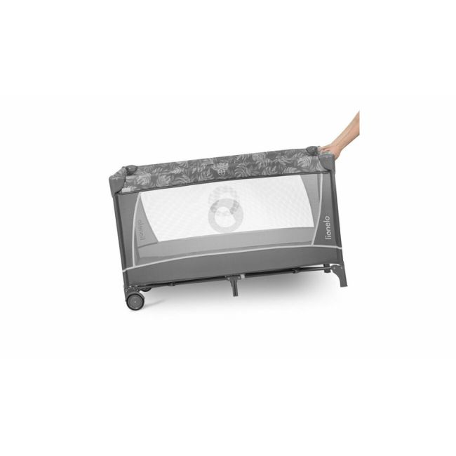Lionelo - Patut pliant cu doua nivele Flower , Cu arcada, Geanta transport, Masuta de infasat, Bara cu jucarii, Fereastra laterala, 120x60 cm, Conform cu standardele europeane de securitate EN 716 si EN12221, Gri BYNLO-FLOWER_GREY_STONE
