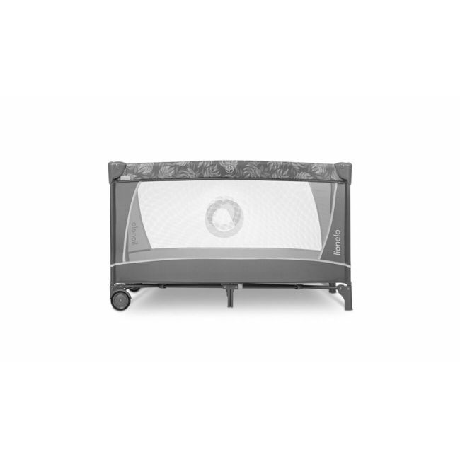 Lionelo - Patut pliant cu doua nivele Flower , Cu arcada, Geanta transport, Masuta de infasat, Bara cu jucarii, Fereastra laterala, 120x60 cm, Conform cu standardele europeane de securitate EN 716 si EN12221, Gri BYNLO-FLOWER_GREY_STONE