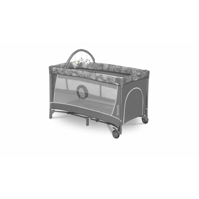 Lionelo - Patut pliant cu doua nivele Flower , Cu arcada, Geanta transport, Masuta de infasat, Bara cu jucarii, Fereastra laterala, 120x60 cm, Conform cu standardele europeane de securitate EN 716 si EN12221, Gri BYNLO-FLOWER_GREY_STONE