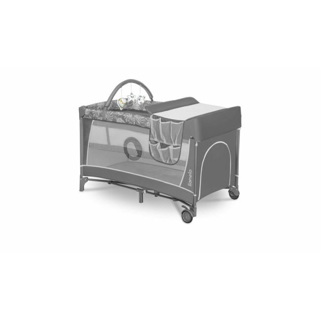 Lionelo - Patut pliant cu doua nivele Flower , Cu arcada, Geanta transport, Masuta de infasat, Bara cu jucarii, Fereastra laterala, 120x60 cm, Conform cu standardele europeane de securitate EN 716 si EN12221, Gri BYNLO-FLOWER_GREY_STONE