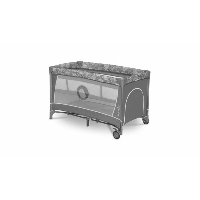 Lionelo - Patut pliant cu doua nivele Flower , Cu arcada, Geanta transport, Masuta de infasat, Bara cu jucarii, Fereastra laterala, 120x60 cm, Conform cu standardele europeane de securitate EN 716 si EN12221, Gri BYNLO-FLOWER_GREY_STONE