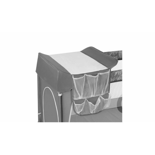 Lionelo - Patut pliant cu doua nivele Flower , Cu arcada, Geanta transport, Masuta de infasat, Bara cu jucarii, Fereastra laterala, 120x60 cm, Conform cu standardele europeane de securitate EN 716 si EN12221, Gri BYNLO-FLOWER_GREY_STONE