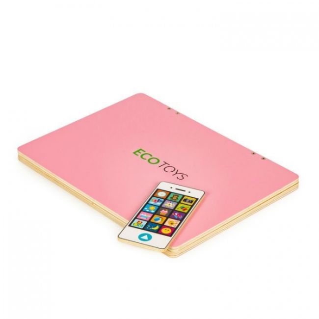 Laptop educational din lemn cu magnet si taste din lemn ecotoys g068 - roz edeedig068pink