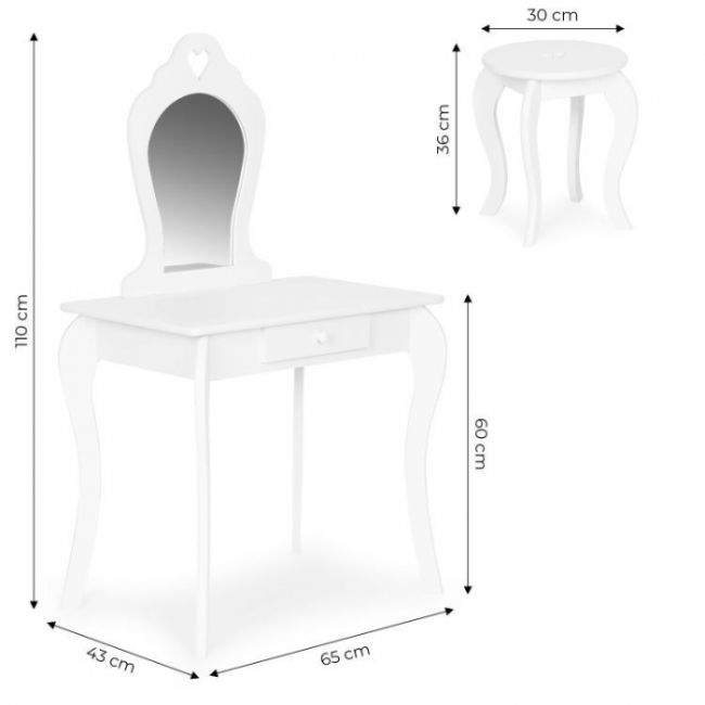 Masuta de toaleta pentru copii 43 x 65 x 110 cm ecotoys fh-kf200011 - alb edeedifh-kf200011-white
