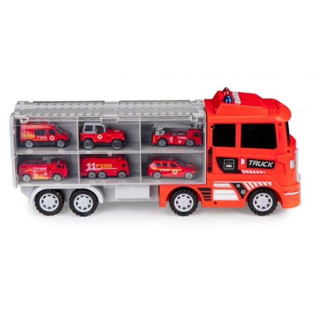 Set de remorcare de 6 masinute ecotoys hc484968 - pompieri edeedihc484968