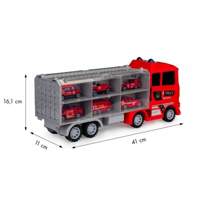 Set de remorcare de 6 masinute ecotoys hc484968 - pompieri edeedihc484968