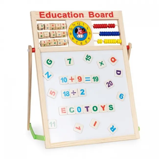 Tabla educationala din lemn cu doua fete si accesorii ecotoys mb552 edeedimb552