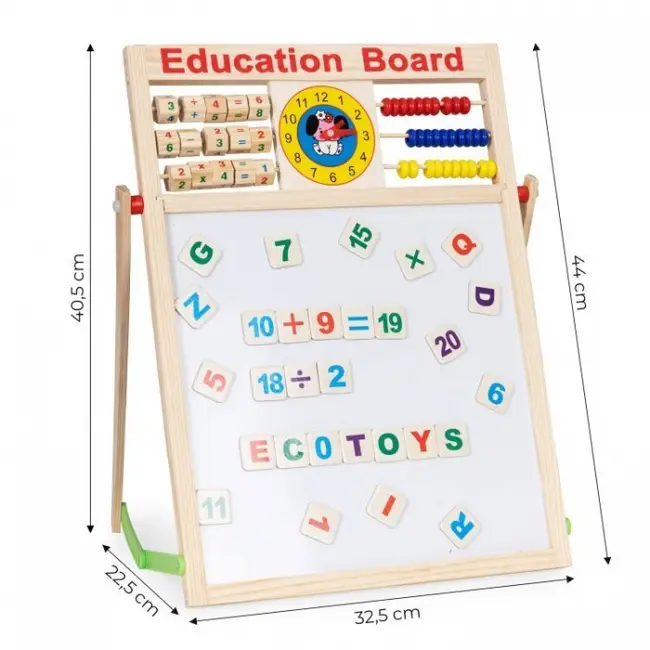Tabla educationala din lemn cu doua fete si accesorii ecotoys mb552 edeedimb552