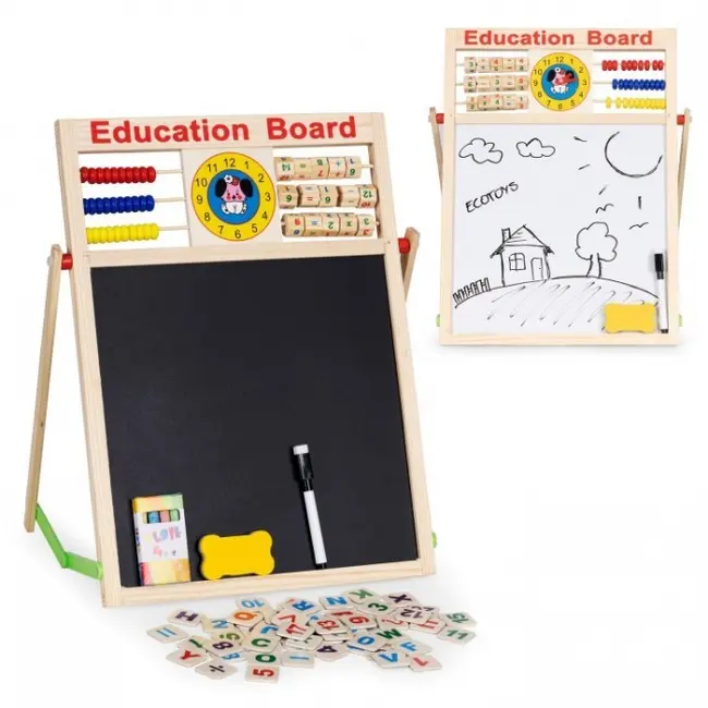 Tabla educationala din lemn cu doua fete si accesorii ecotoys mb552 edeedimb552