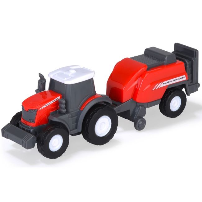 Camion dickie toys massey ferguson micro farm truck 32 cm cu tractor si presa de balotat hubs203735004