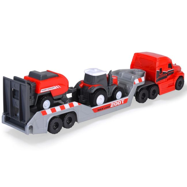 Camion dickie toys massey ferguson micro farm truck 32 cm cu tractor si presa de balotat hubs203735004