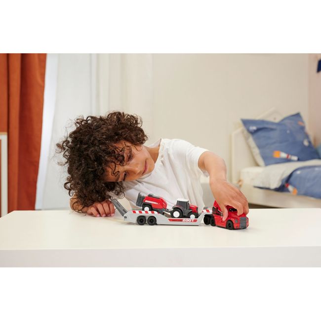Camion dickie toys massey ferguson micro farm truck 32 cm cu tractor si presa de balotat hubs203735004