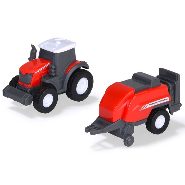 Camion dickie toys massey ferguson micro farm truck 32 cm cu tractor si presa de balotat hubs203735004