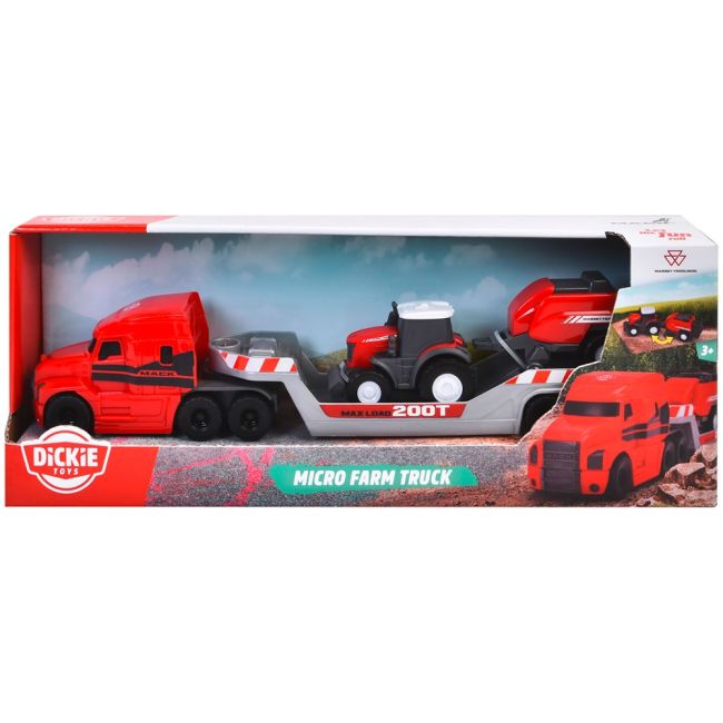 Camion dickie toys massey ferguson micro farm truck 32 cm cu tractor si presa de balotat hubs203735004