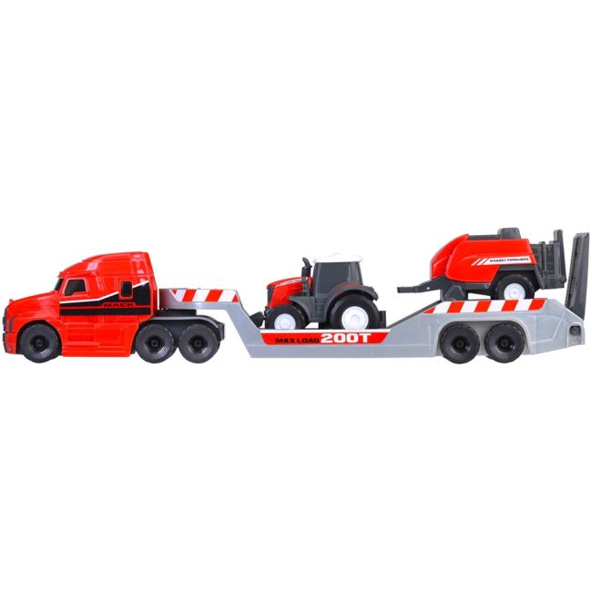 Camion dickie toys massey ferguson micro farm truck 32 cm cu tractor si presa de balotat hubs203735004