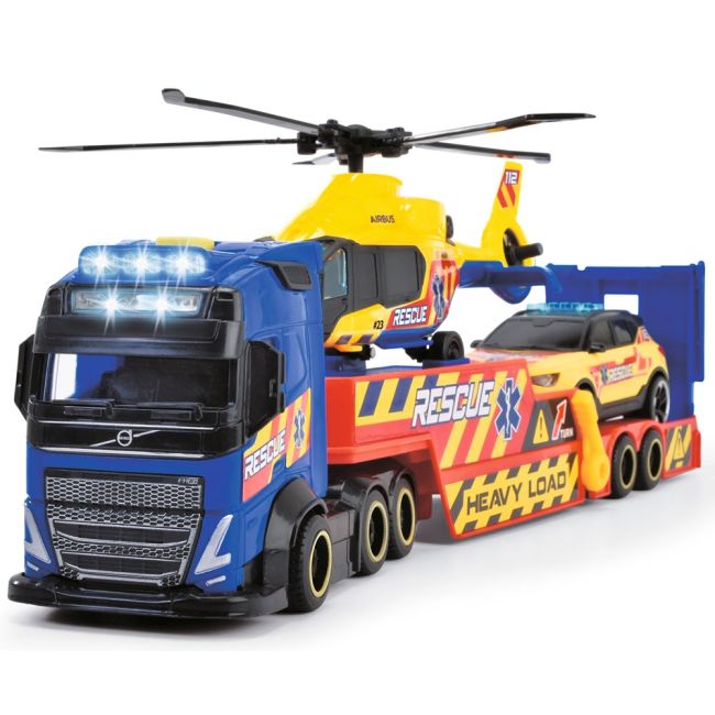 Set dickie toys rescue transporter 40 cm cu camion, masina, elicopter si accesorii hubs203717005
