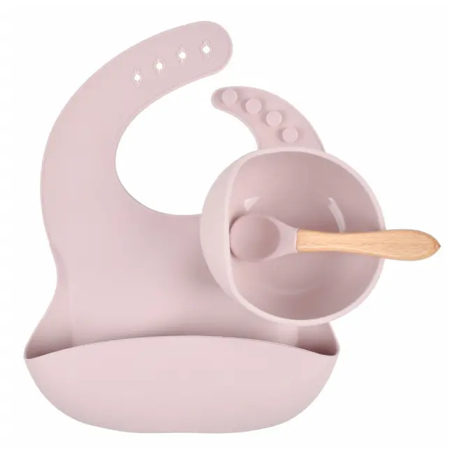 Set din silicon cu bol bavetica si lingurita pentru bebe - Diverse culori ADDTA59