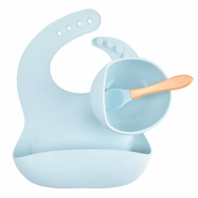 Set din silicon cu bol bavetica si lingurita pentru bebe - Diverse culori ADDTA59