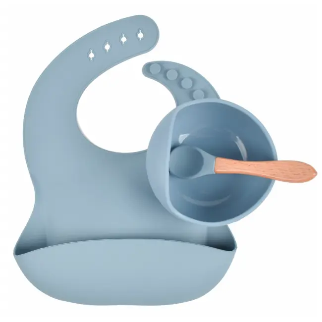Set din silicon cu bol bavetica si lingurita pentru bebe - Diverse culori ADDTA59