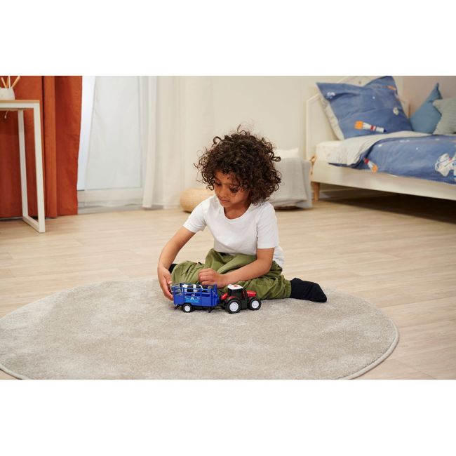 Tractor dickie toys massey ferguson animal trailer 26 cm cu lumini, sunete, remorca si figurina vaca hubs203734003