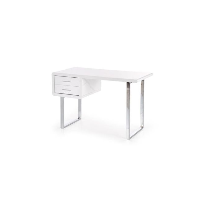 Birou hm b30, mdf lucios, cadru metalic cromat, 2 sertare, 120x55x76 cm, alb drm9587