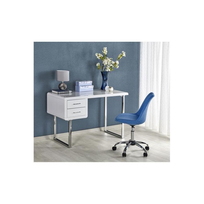 Birou hm b30, mdf lucios, cadru metalic cromat, 2 sertare, 120x55x76 cm, alb drm9587