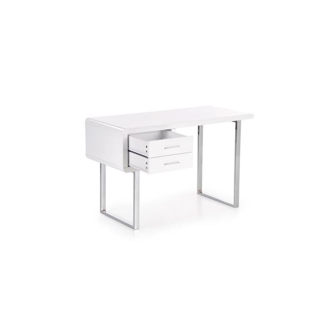 Birou hm b30, mdf lucios, cadru metalic cromat, 2 sertare, 120x55x76 cm, alb drm9587