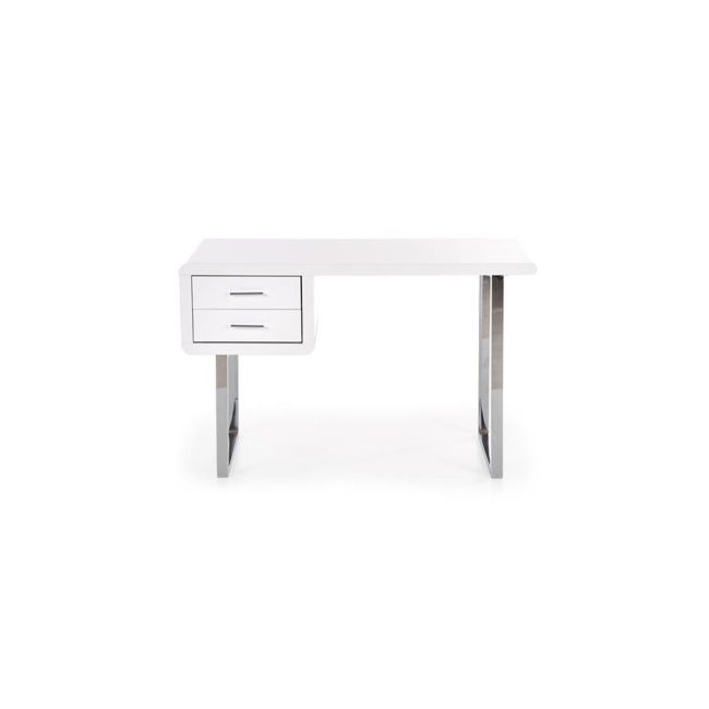 Birou hm b30, mdf lucios, cadru metalic cromat, 2 sertare, 120x55x76 cm, alb drm9587