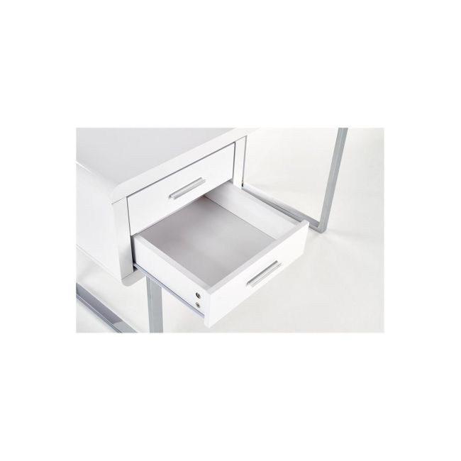 Birou hm b30, mdf lucios, cadru metalic cromat, 2 sertare, 120x55x76 cm, alb drm9587