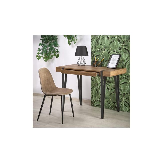 Birou hm b39, cadru metalic, mdf, polita pentru tastatura, 110x55x76 cm, nuc drm9589
