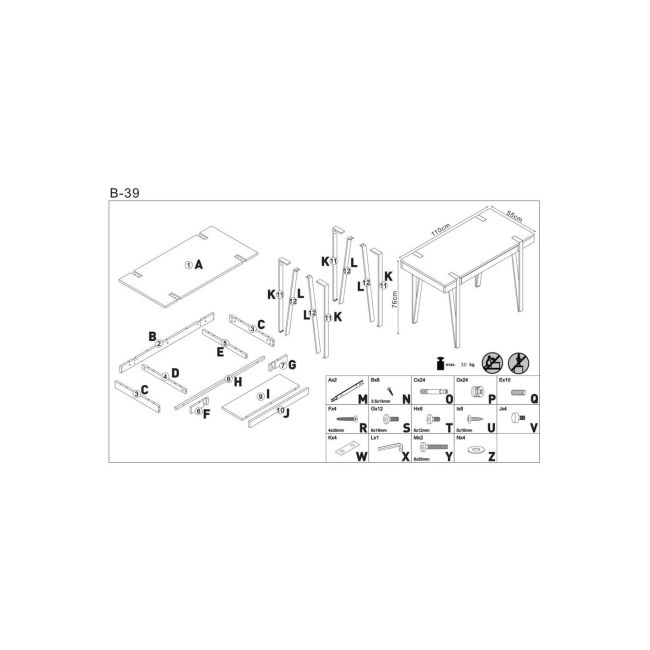 Birou hm b39, cadru metalic, mdf, polita pentru tastatura, 110x55x76 cm, nuc drm9589